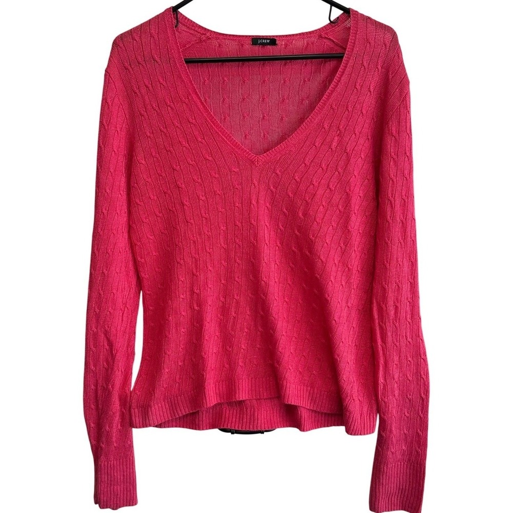 J. Crew Cable Knit V Neck Sweater Pink Women's‎ Long Sleeve Top Lightweight ? L